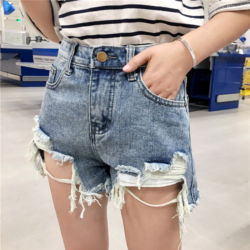 High Waisted Distressed Denim Shorts for Women Irregular Hem Frayed Edges Trendy Style Summer Casual Wear Wholesale
