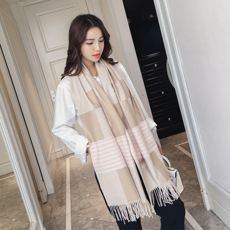 Hàn Quốc phiên bản của thủy triều của mùa thu và mùa đông dài tay sọc khăn hai mặt không khí lạnh khăn choàng tăng gấp đôi ấm áp