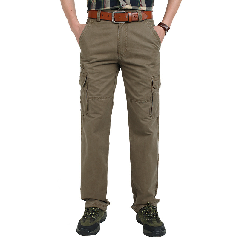 Quần dài nam cotton dáng thẳng rộng túi hộp phong cách thể thao