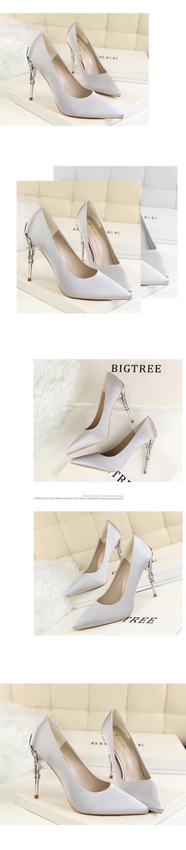 Giày cao gót nữ mũi nhọn gót mảnh thanh lịch phối lụa satin — Bạc (đặc biệt PU), Màu đen, Màu đỏ, Màu đỏ cam