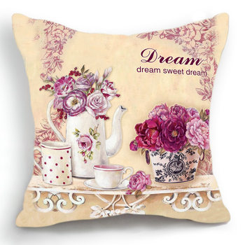Home pillow cushion waist pillow cotton linen European and American Chinese flower for bedroom living room car sofa