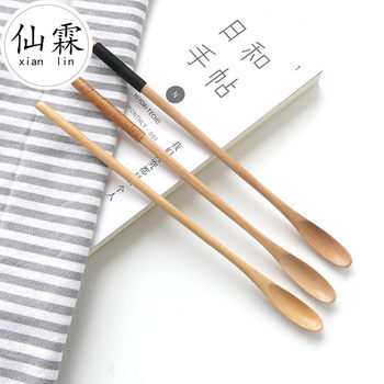 New long thin handle Beech natural color spoon wooden spoon simple round handle spoon 20 * 1.2cm coffee spoon