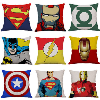 Hero Marvel Pillow Superman Iron Man Spider-Man Avengers Literary Linen Pillow Cover Children's Room