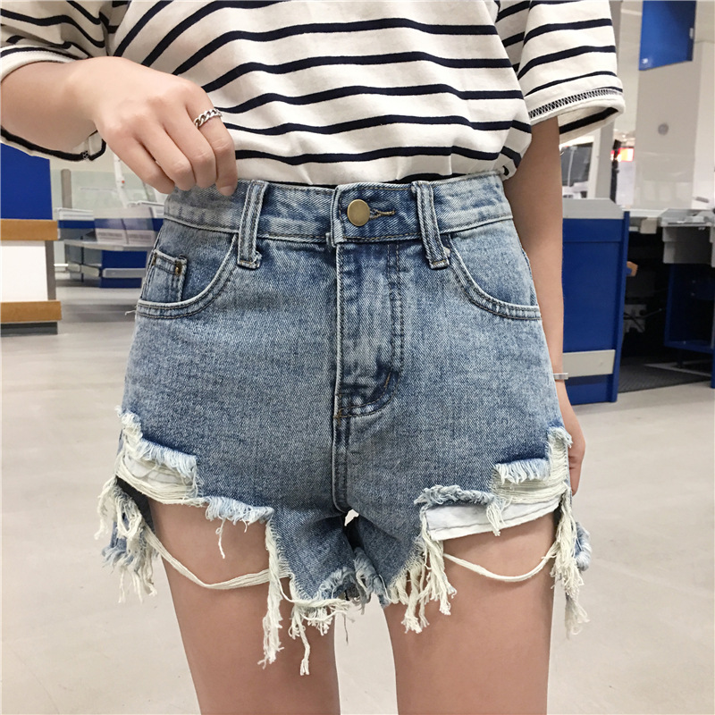 High Waisted Distressed Denim Shorts for Women Irregular Hem Frayed Edges Trendy Style Summer Casual Wear Wholesale