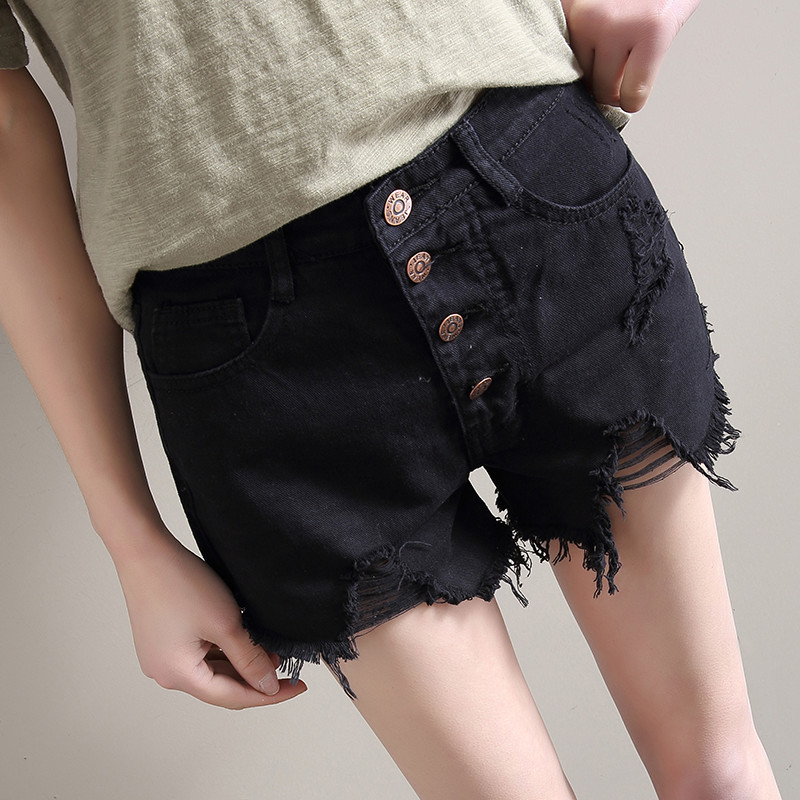 High Waisted Button Fly Denim Shorts Slim Fit Distressed Wide Leg Summer Casual Wear for Women Wholesale Available