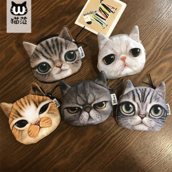 Cat coin purse women's cute fabric mini zipper coin bag creative student cat face bag a generation of hair