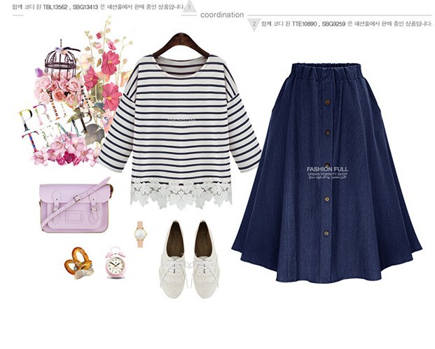 Plus Size Womens Loose Denim Midi Skirt Elastic Waist A Line Design Casual Style Perfect for Everyday Wear