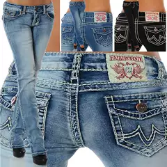 European and American Style 2021 Summer Women's High-Waisted Embroidered Straight-Leg Jeans, Slim-Fit High-Waisted Jeans for Women