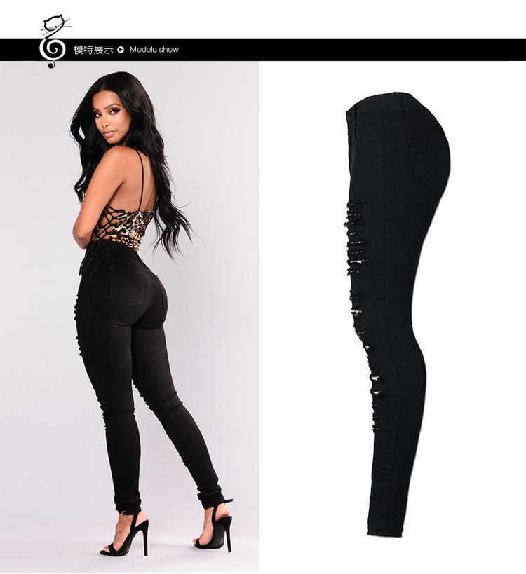 High Waisted Ripped Skinny Jeans Stretchy Fabric Trendy Design Casual Wear Wholesale Available
