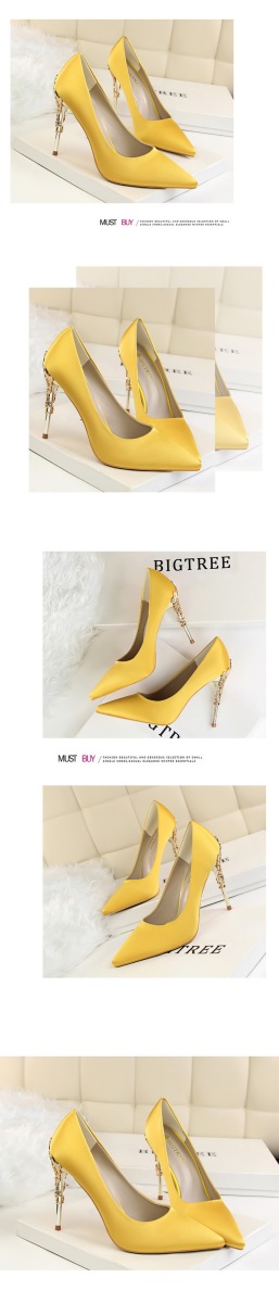 Giày cao gót nữ mũi nhọn gót mảnh thanh lịch phối lụa satin — Bạc (đặc biệt PU), Màu đen, Màu đỏ, Màu đỏ cam