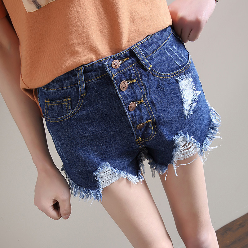 High Waisted Button Fly Denim Shorts Slim Fit Distressed Wide Leg Summer Casual Wear for Women Wholesale Available