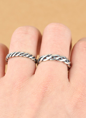 ins小众银饰S925纯银戒指饰品手工编织泰银戒指男女食指开口指环