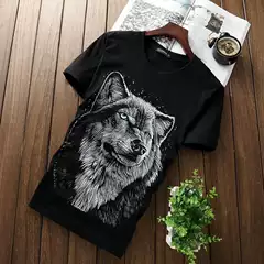 2024 Summer New Wolf Head Short Sleeve T-Shirt for Men Plus Size Youth Trendy Half Sleeve T-Shirt Wholesale from Manufacturer