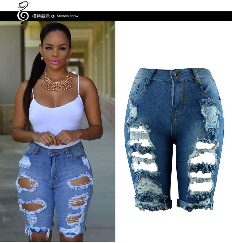 High Waisted Distressed Denim Shorts Handmade Trendy Ripped Design Casual Summer Wear Wholesale Available