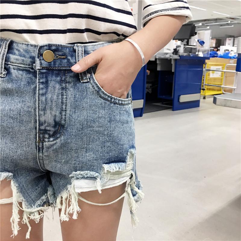 High Waisted Distressed Denim Shorts for Women Irregular Hem Frayed Edges Trendy Style Summer Casual Wear Wholesale