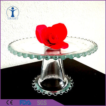 Glass cake tray high-foot crystal glass fruit plate throwing bead cake high-foot tray factory direct sales