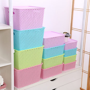 Storage basket with lid storage box plastic basket rattan hollow kindergarten toy basket desktop organizing box small size