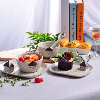 Jingdezhen ceramic dishes and dishes tableware set Handmade coarse pottery characteristic greenhouse fruit plate dessert salad bowl wholesale