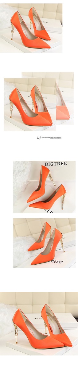 Giày cao gót nữ mũi nhọn gót mảnh thanh lịch phối lụa satin — Bạc (đặc biệt PU), Màu đen, Màu đỏ, Màu đỏ cam