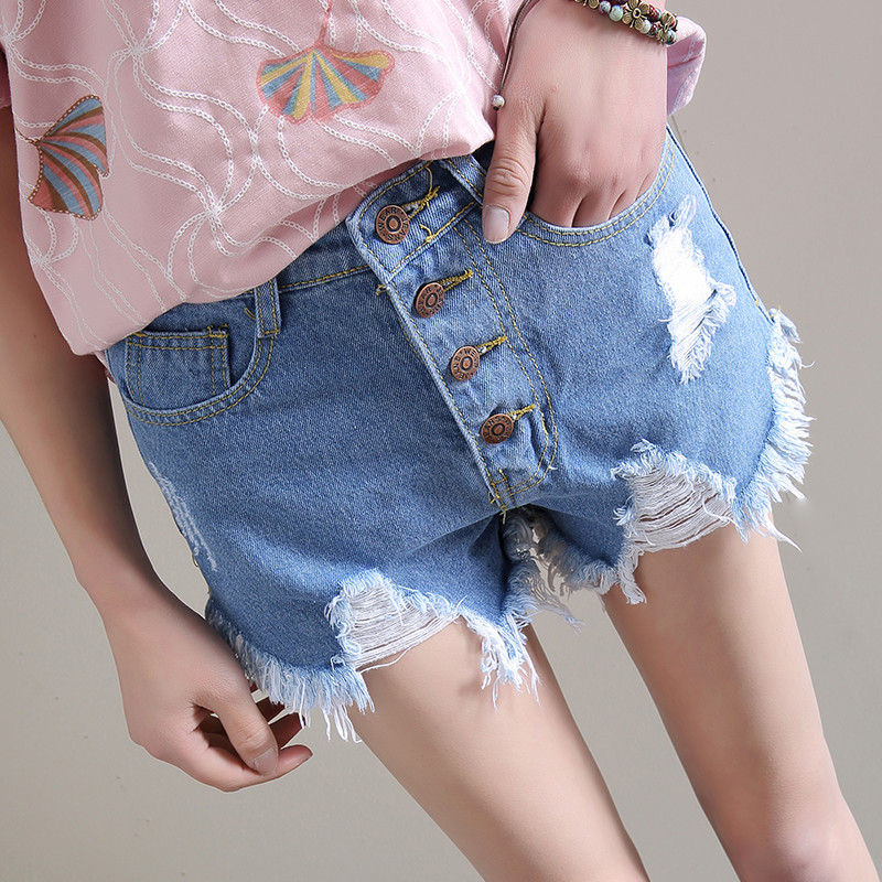 High Waisted Button Fly Denim Shorts Slim Fit Distressed Wide Leg Summer Casual Wear for Women Wholesale Available
