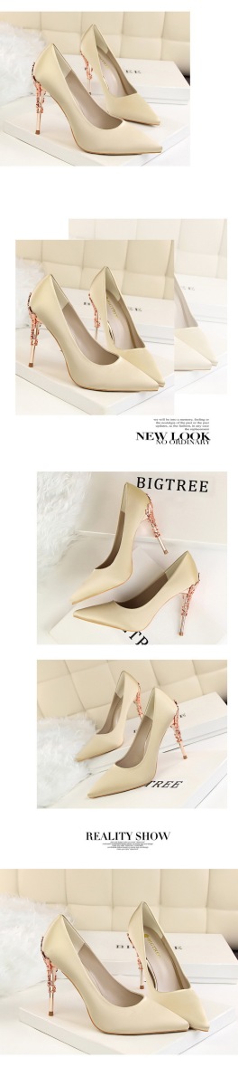 Giày cao gót nữ mũi nhọn gót mảnh thanh lịch phối lụa satin — Bạc (đặc biệt PU), Màu đen, Màu đỏ, Màu đỏ cam