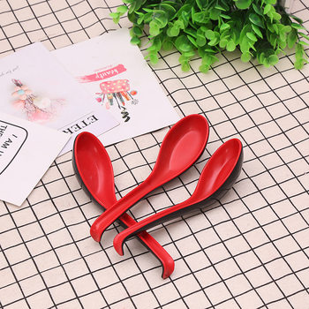 Factory direct two-color spoon with hook red and black spoon drop resistant melamine black and red two-color spoon