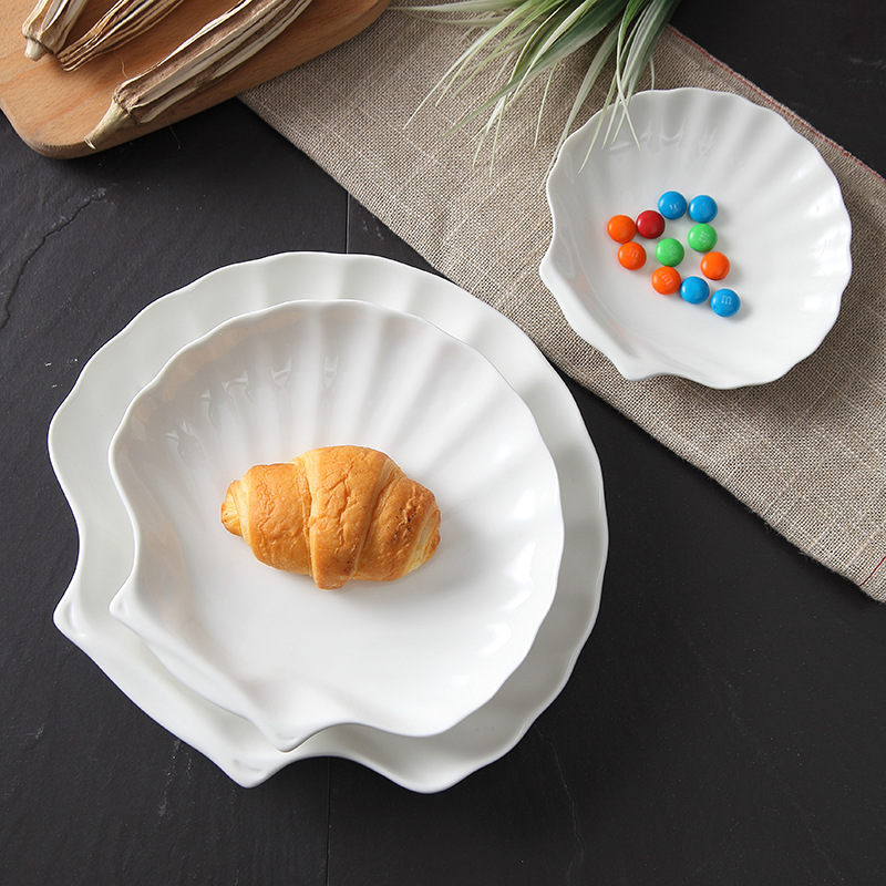 Ceramic Pure White Shell Plate and Dish Creative Shaped Plate Western Food Plate Home Breakfast Plate Dim Pot Hotel Tableware