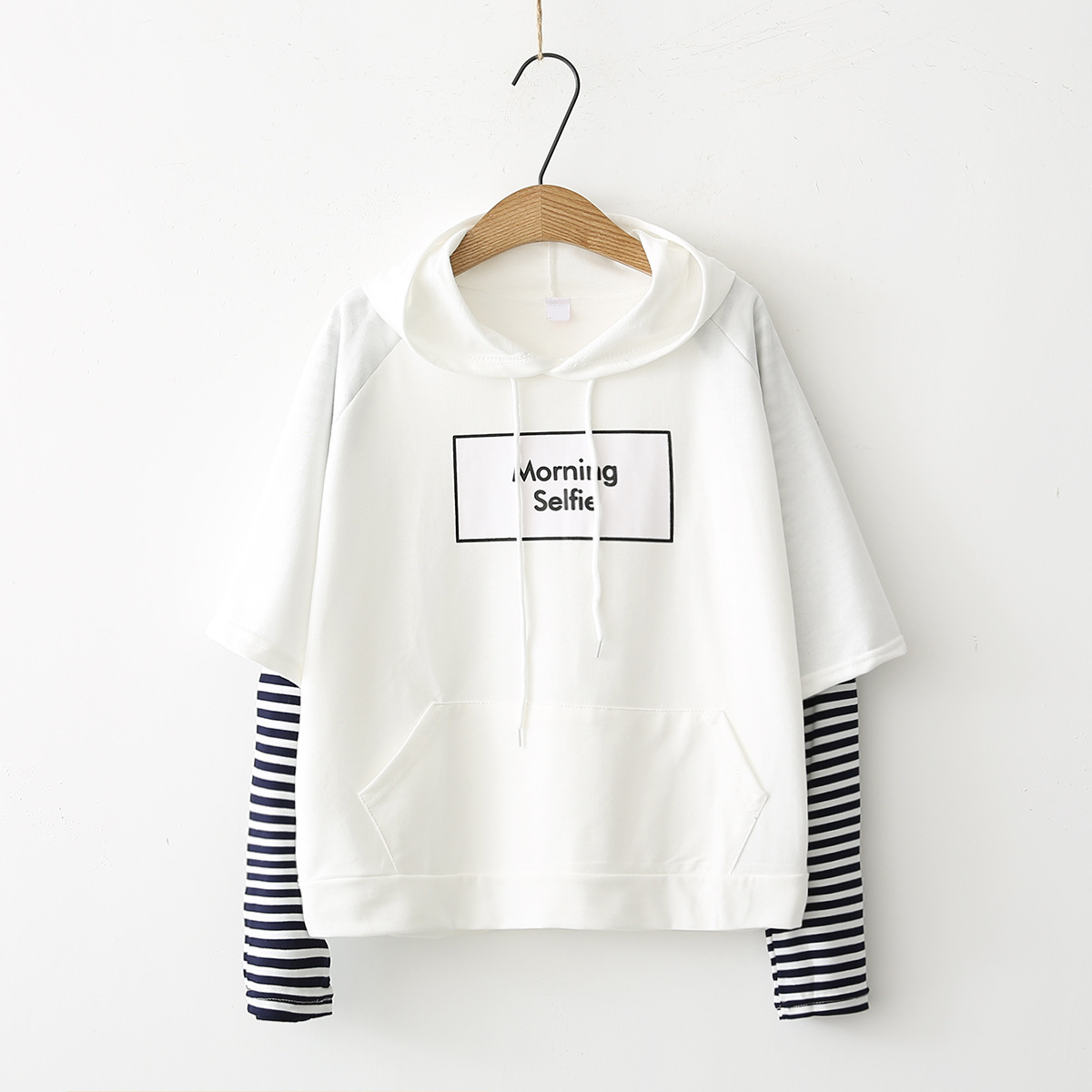 2017 Thu mùa đông mới theo phong cách gió luồn lỏng hai miếng sọc áo tay áo trùm đầu trùm đầu người phụ nữ bán buôn