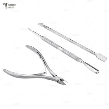 Nail art tools supplies wholesale exfoliating three-piece stainless steel dead skin scissors multi-function dead skin push set