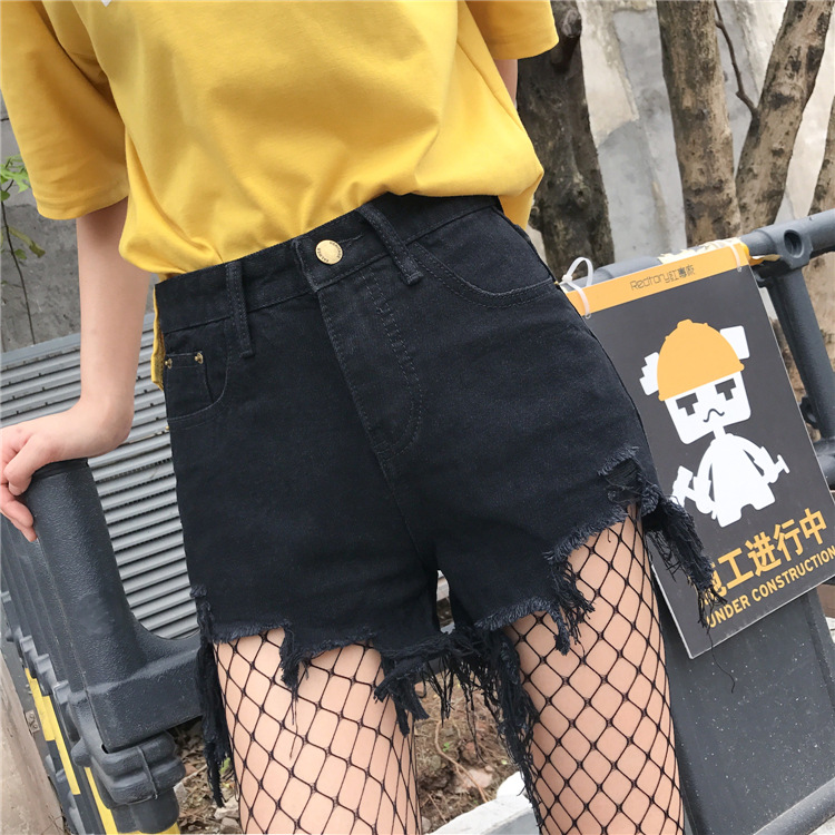 High Waisted Distressed Denim Shorts Slim Fit Irregular Hem Frayed Edges Trendy Style Perfect for Summer Casual