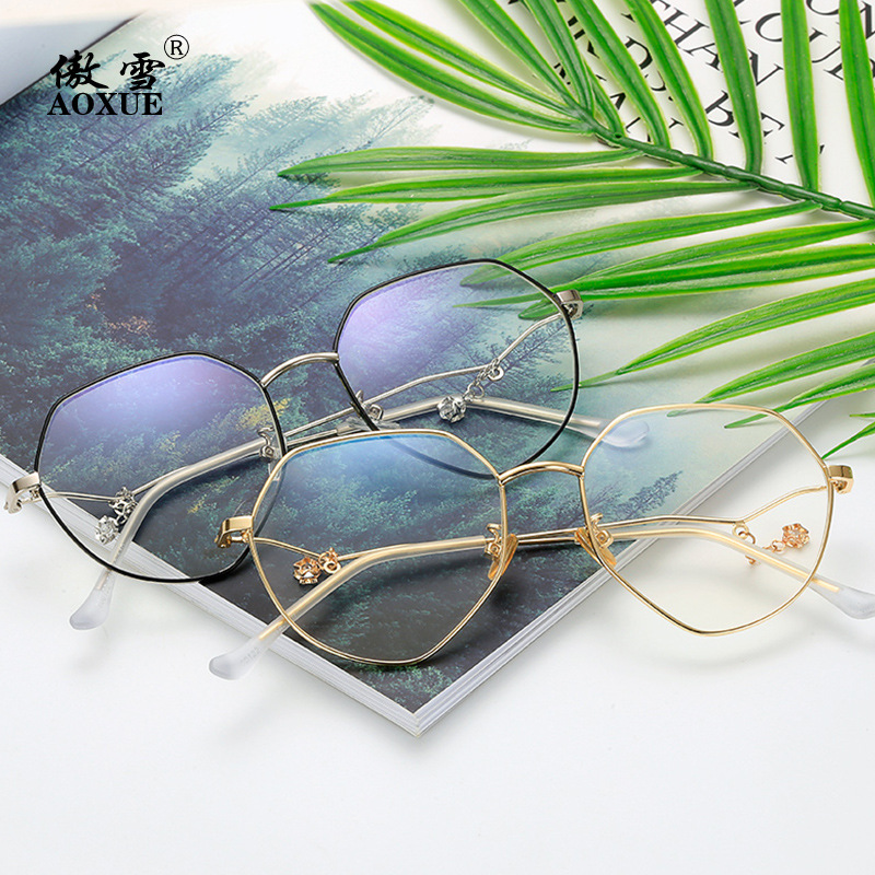Anti-Blue Light Lens Polygonal Irregular Kickoff Flat Lens Women's Trendy Pendant Glasses Frame for myopia