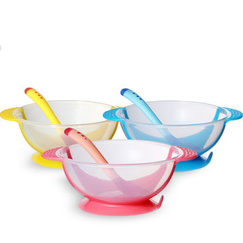 Newborn Temperature Bowl Suction Cup Baby's Ear Bowl Set Training Bowl Non-Slip Anti-Drop Adhesive Bowl Children's Tableware
