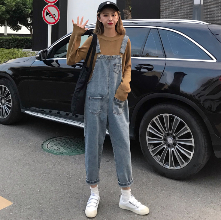 Loose Fit Denim Overalls for Women Stylish and Flattering Versatile for Students Perfect for Spring and Autumn