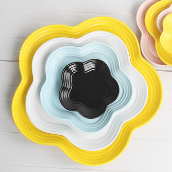 Matte Color Glaze Ceramic Plate Household Dish Creative Plum Flower Shape Tableware Steak Plate Western Food Plate Fruit Plate