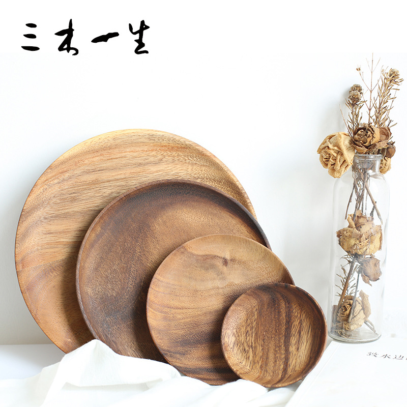 South American Walnut Wooden Japanese Tableware Refreshment Plate Wooden Fruit Dishpoint Plate Solid Wood Disc Tray