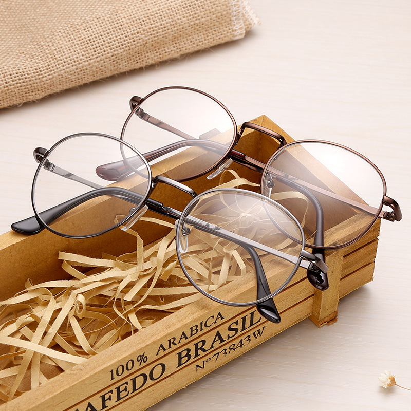 Cross-border New Round Frame Retro Metal Glasses Frame Artistic Flat Glasses Frame Blue Glasses Frame 916