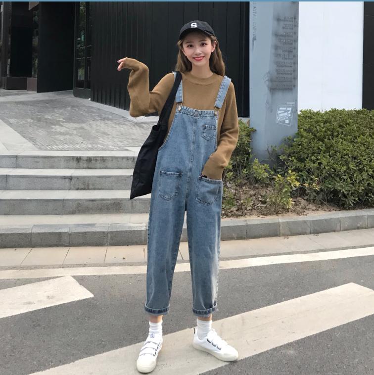 Loose Fit Denim Overalls for Women Stylish and Flattering Versatile for Students Perfect for Spring and Autumn