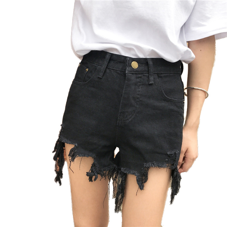 High Waisted Distressed Denim Shorts Slim Fit Irregular Hem Frayed Edges Trendy Style Perfect for Summer Casual