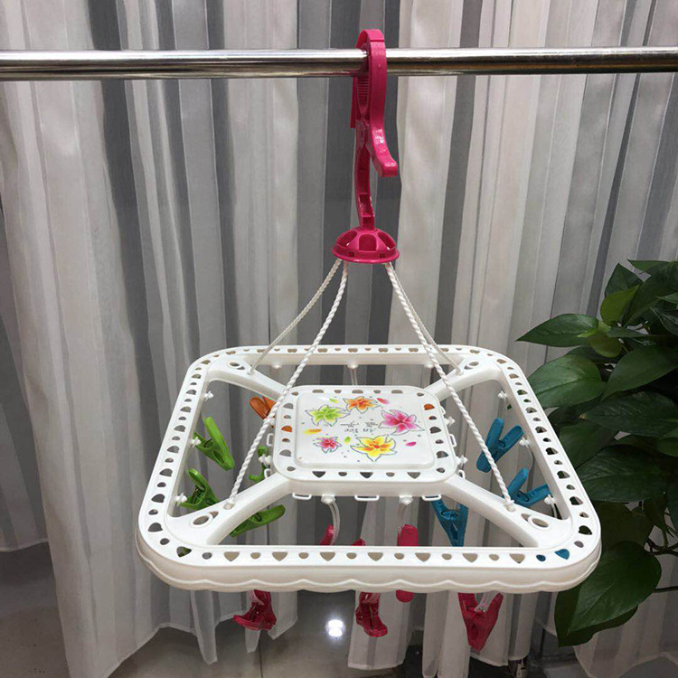 Anyi multi-functional plastic thickened square drying rack windproof multi-clip underwear socks drying rack hanger wholesale
