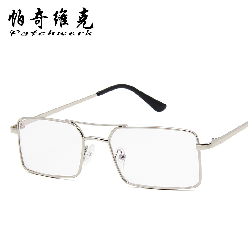 Korean fashion box glasses frame Fashion Street flat mirror European and American trend new double beam metal glasses