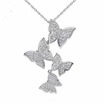 18K Silver Necklace Women's Short Korean Style Fashionable Four Butterfly Diamond Collarbone Chain Fashionable Retro Style Jewelry