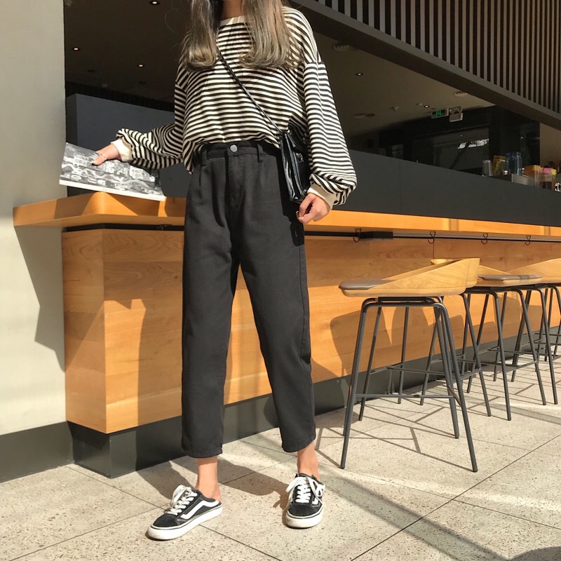 High Waisted Denim Harem Pants Chic Style Versatile Fit Classic 9 10 Length Casual Wear for Students Wholesale