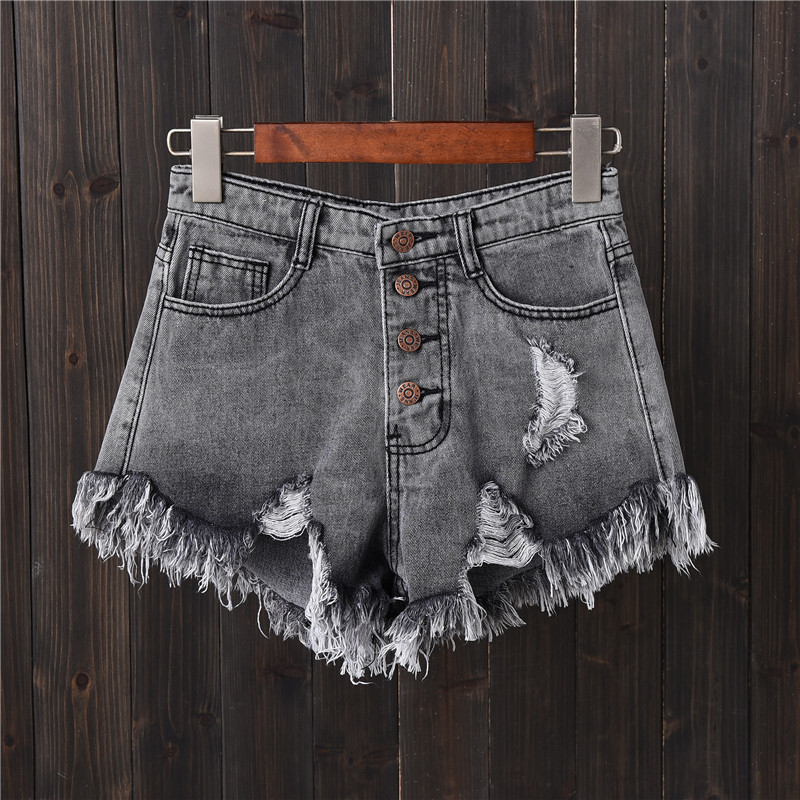 Womens Distressed Gray Denim Shorts Plus Size Loose Fit Frayed Hem Summer Casual Wear Wholesale Available