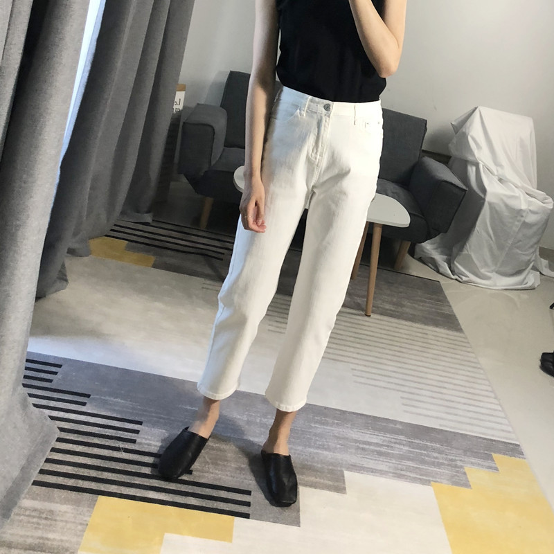 White High Waisted Straight Leg Jeans for Women Chic Vintage Style Loose Fit Cropped Length Casual Wear Wholesale