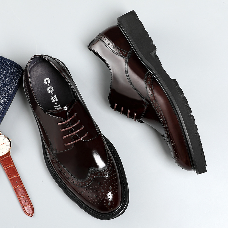 Gi&agrave;y T&acirc;y Buộc D&acirc;y Nam Da B&oacute;ng Chiều Cao Đế Khoảng 3cm M&agrave;u Đen, N&acirc;u