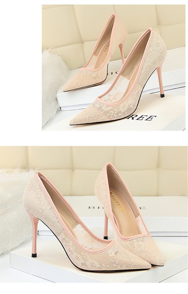 Giày Cao Gót Nữ Lưới Ren Gót Nhọn Hở Lưng Chiều Cao Đế Khoảng 8cm Màu Đen, Đỏ, Hồng, Kem... chi tiết 26