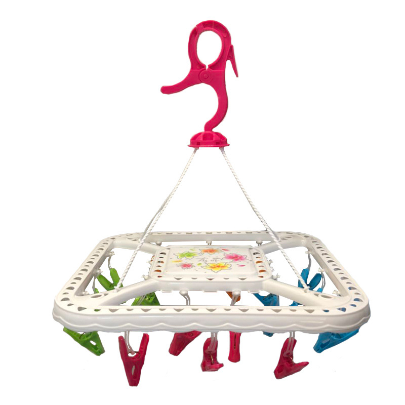 Anyi multi-functional plastic thickened square drying rack windproof multi-clip underwear socks drying rack hanger wholesale