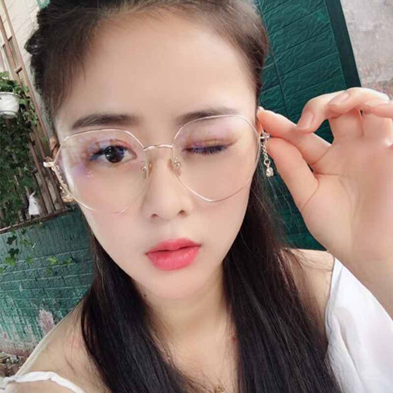Anti-Blue Light Lens Polygonal Irregular Kickoff Flat Lens Women's Trendy Pendant Glasses Frame for myopia