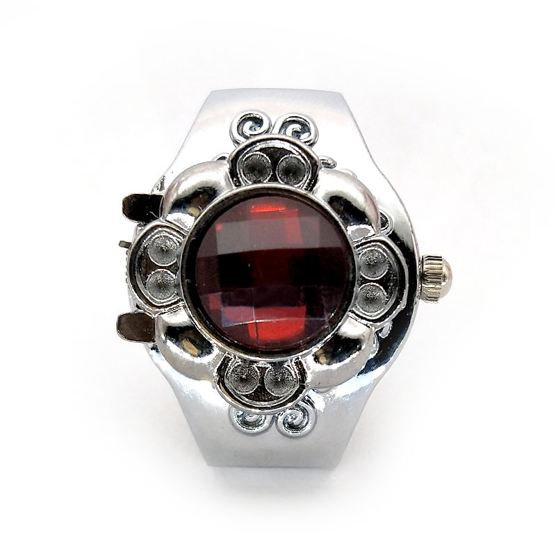 一件代发跨境专供外贸欧式翻盖亚克力宝石石英戒指女性手指表