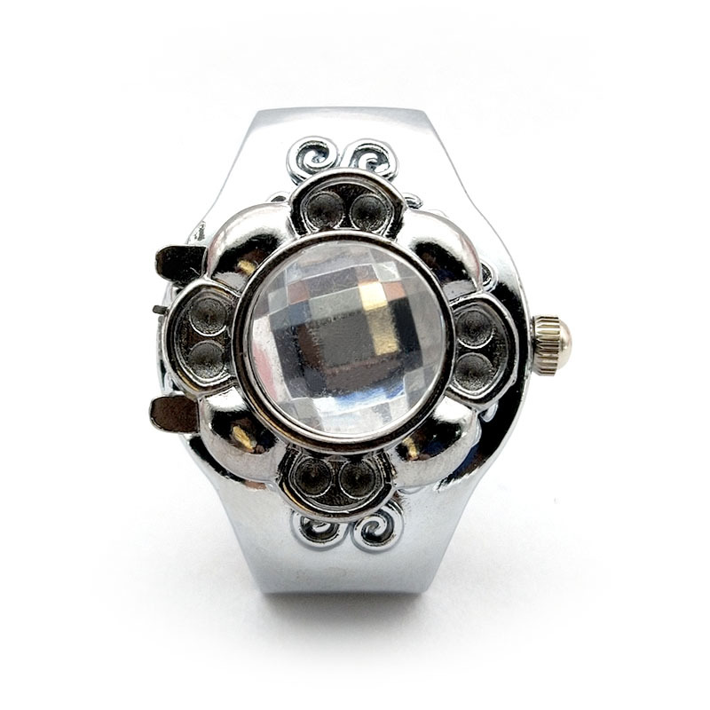 一件代发跨境专供外贸欧式翻盖亚克力宝石石英戒指女性手指表